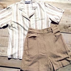 Vintage 100% Silk Shirt and High Waisted Shorts S/M